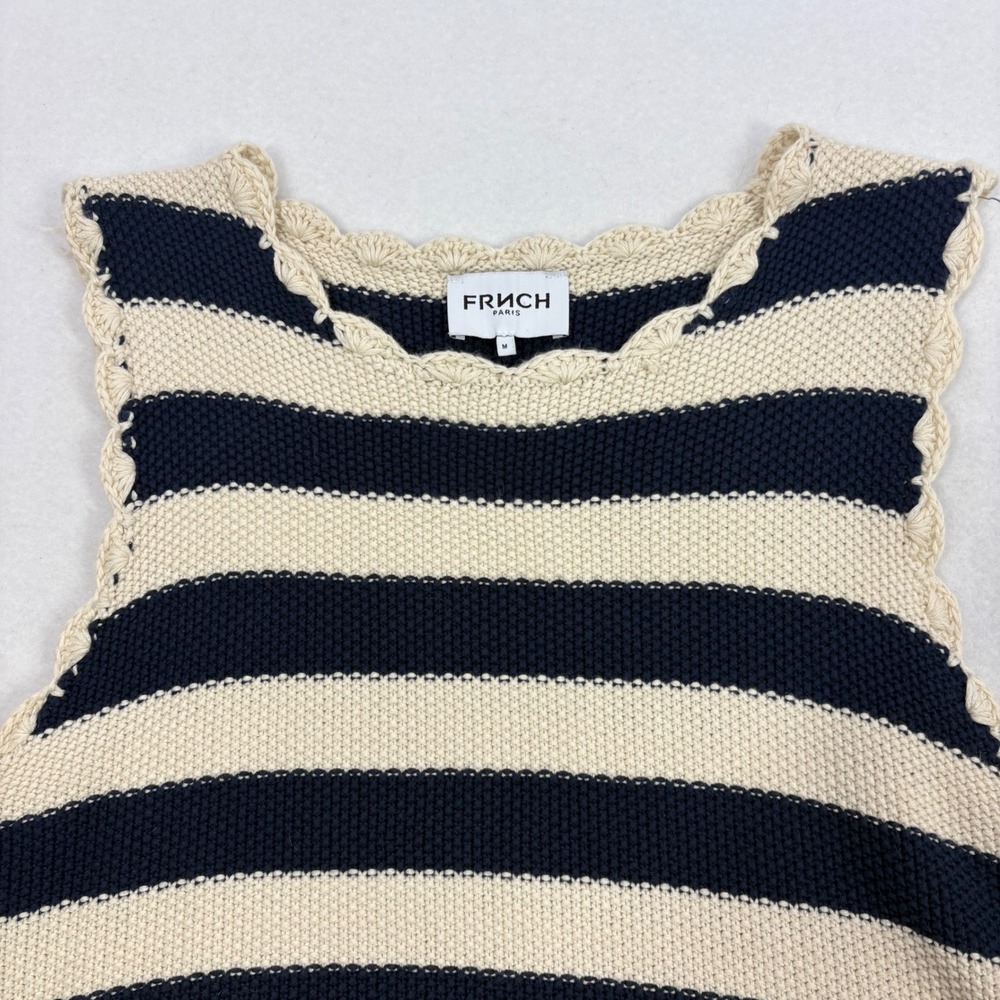 Frnch Paris S/S Sweater Womens M Cream Navy Blue Stripe Nautical Coastal Preppy - Picture 4 of 8